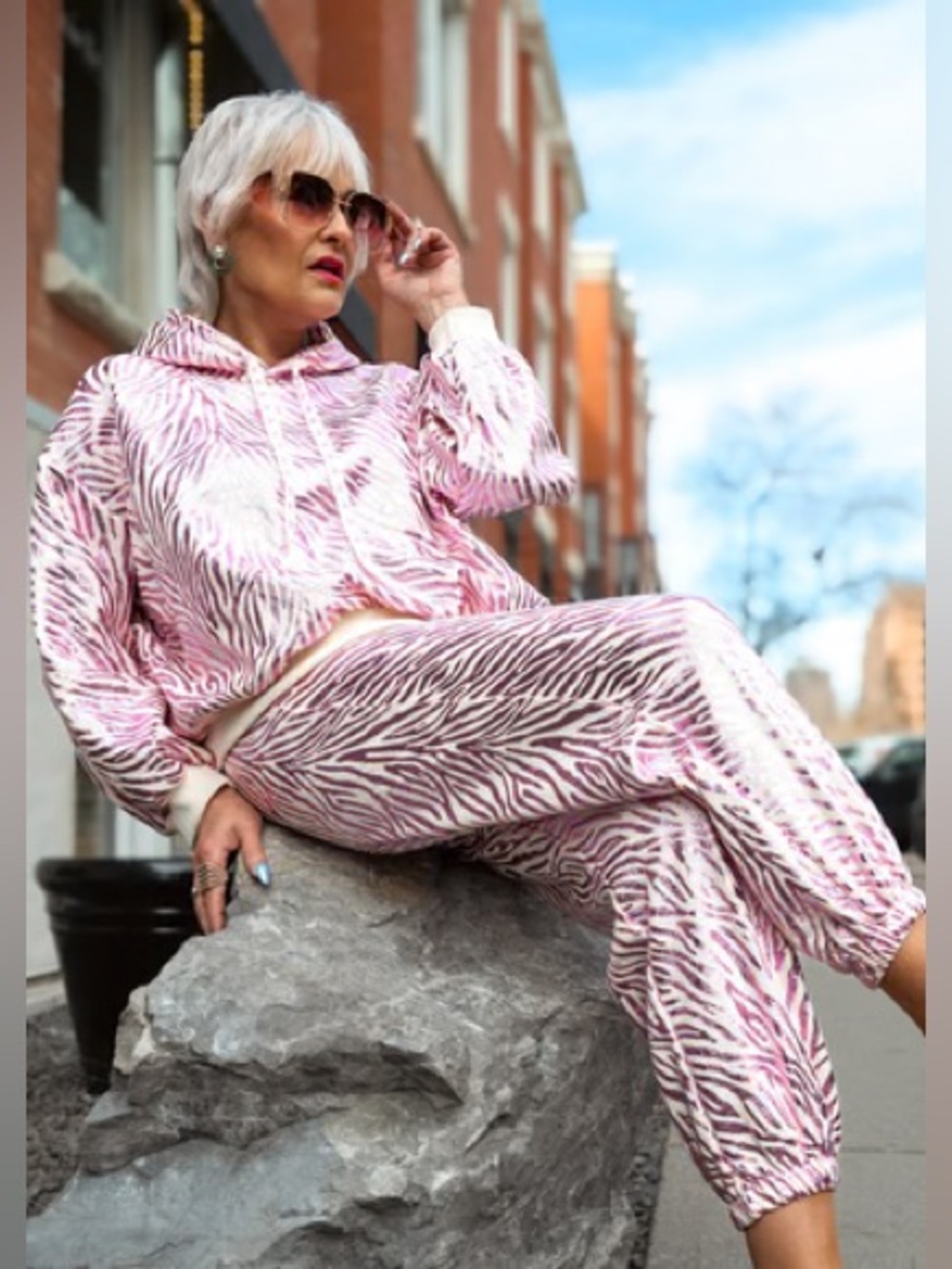 Kate Hewko Pink Zebra Print Sequin Jogger Pants Size XS / S